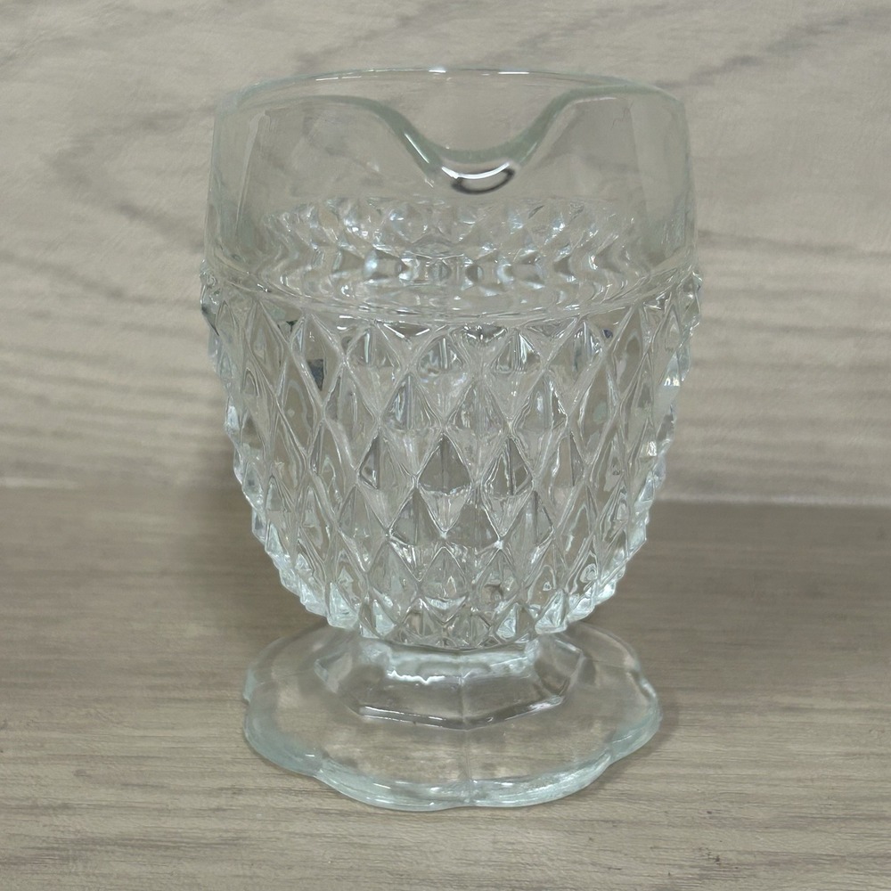 Vintage Indiana Crystal Clear Glass Diamond Point Footed Creamer - Picture 2 of 6